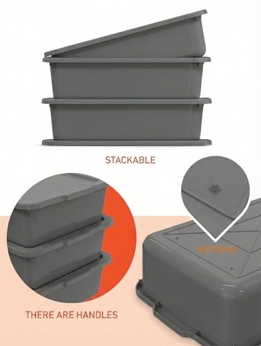 Gray 13 L Commercial Bus Tubs/Tote Box with Lids, Plastic Storage Wash Basin Tub, 3-Pack - color: Grey, size: 13L-Grey with Lid
