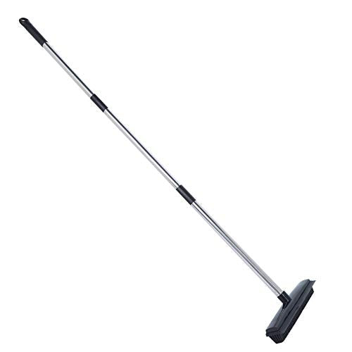Rubber Broom Carpet Rake for Pet Hair Removal, 3 Section Telescopic Multifunction Floor Carpet Cleaner Sweeper, Black - color: Black