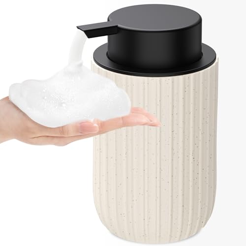 Ceramic Foaming Soap Dispenser, 12 oz Bathroom Foam Hand Soap Dispenser, Refillable Lotion Soap Dispenser with Removable Pump for Kitchen Hand Wash Dispenser, Modern Home Decor (Speckled Beige) - color: Beige-1pack