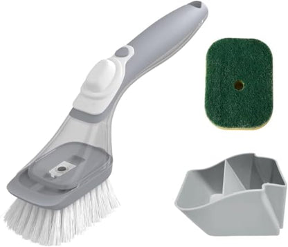 CQT Soap Dispensing Dish Brush Storage Set, Dish Scrubber with Handle, Kitchen Washing Brush for Pot Pan Sink Cleaning, Kitchen Brush with Holder and 1 Replaced Scouring Pad Head - color: Mintgreen