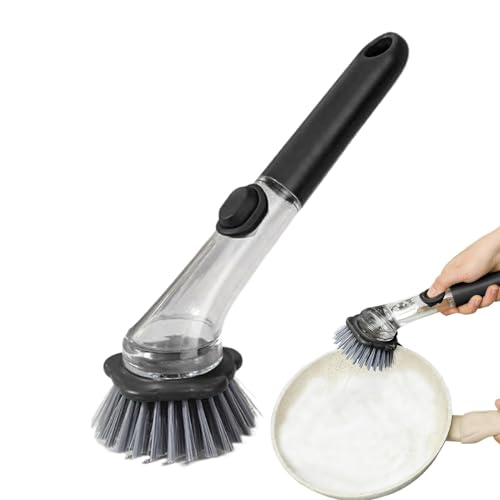 Soap Dispensing Dish Brush | Handheld Non Slip Cleaner - Kitchen Dish Brush,for Pots Stoves Pans Kitchen Home Dorm Appliances Dishwashing - color: Black