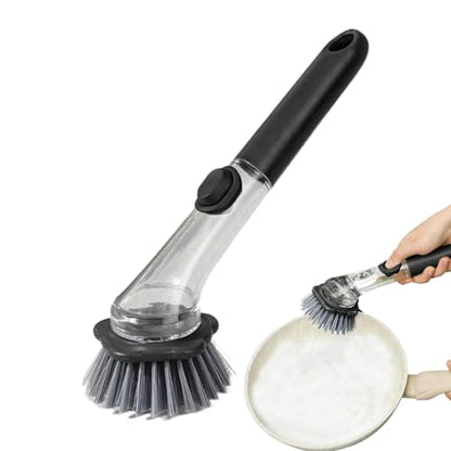 Soap Dispensing Dish Brush | Handheld Non Slip Cleaner - Kitchen Dish Brush,for Pots Stoves Pans Kitchen Home Dorm Appliances Dishwashing - color: Black