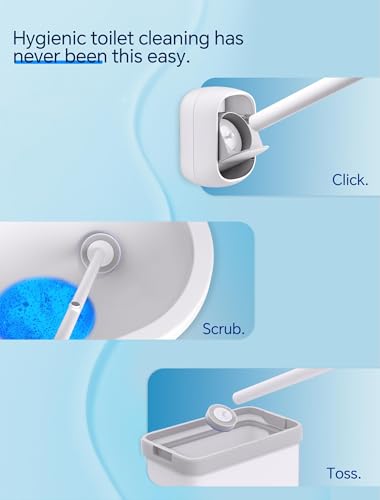 LFBEAR Disposable Toilet Brush Wand, Wall Mounted Toilet Cleaner Kit with Holder, 12 Refills Replacement Heads for Bathroom Cleaning - size: Toilet Brush + 12 Refills