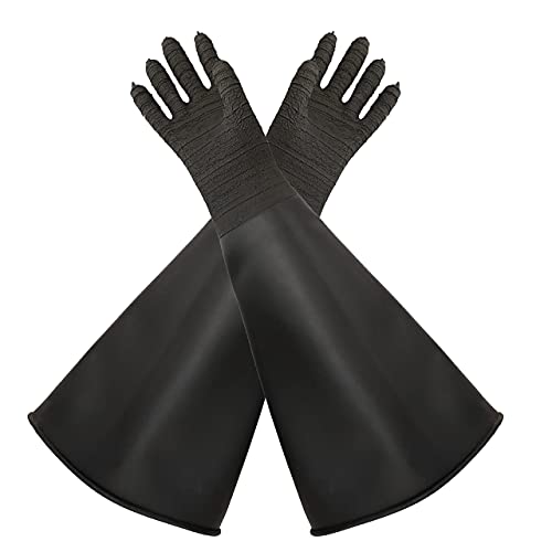 Heavy Duty Sandblasting Gloves Rubber Gloves for Sandblaster Protective Safety Work Black Striped Glove - color: Black