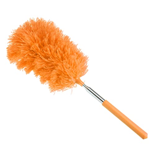 MECCANIXITY Microfiber Cleaning Duster, 12 to 31.5 Inch Washable Extendable Brush Flexible Feather Duster for Window Furniture, Orange - color: Orange