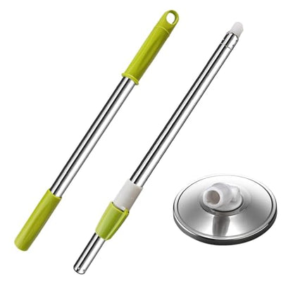 Spin Mop Replacement Mop Handle, 49-inch 360 Degrees Rotating Telescopic Replacement Mop Stick with Stainless Steel Disc for Spin Mop Bucket Cleaning System (Stainless Steel Disc, Green) - color: Green, style: Stainless Steel