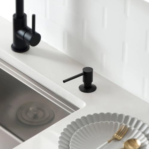 KIBI Kitchen Sink Soap Dispenser | 8.5 oz Countertop Refillable Bottle | Easy Top Refill Pump | Durable Brass Build with Rust-Resistant Finish | Perfect for Kitchen, Bar, Laundry (Matte Black) - color: Matte Black