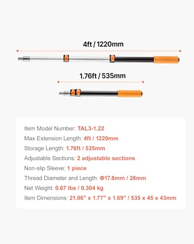 VEVOR Telescopic Extension Pole, 2-4 FT Multi-Purpose Extendable Pole, Sturdy Aluminum Alloy Paint Pole Extension with Flip-Lock Design, High Reach Roller Stick for Painting, Dusting and Cleaning - style: 2-4 FT