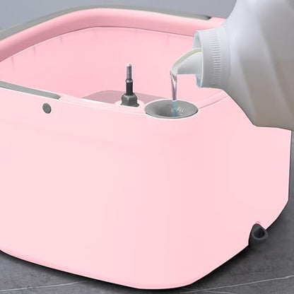 Spin Mop and Bucket with Separate Compartments for Clean and Dirty Water NEW 2025 Upgraded Version w/Side Brush and Self Standing Handle, Smart Square Mop w/ 2 Machine Washable Microfiber Pads, Rose - color: Pink