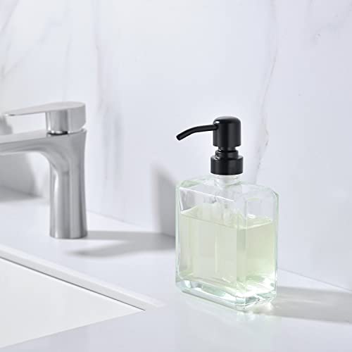 Square Clear Glass Dish Soap Dispenser Set 2 Pack, Black Refillable Hand Soap Dispenser with Rust Proof Stainless Steel Pump 2 x 13.5 oz Lotion Dispenser for Bathroom Vanity Kitchen - color: Black, size: 2X13.5oz-Square