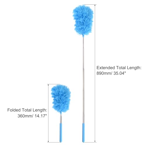 MECCANIXITY Microfiber Cleaning Duster, 14 to 35 Inch Washable Extendable Brush Flexible Feather Duster for Window Furniture, Blue - color: Blue