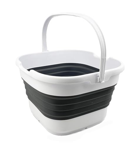 SAMMART 9.5L (2.5 Gallon) Collapsible Rectangular Handy Basket/Bucket (White/Steel Grey) - color: White/Steel Grey