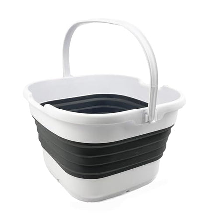 SAMMART 9.5L (2.5 Gallon) Collapsible Rectangular Handy Basket/Bucket (White/Steel Grey) - color: White/Steel Grey