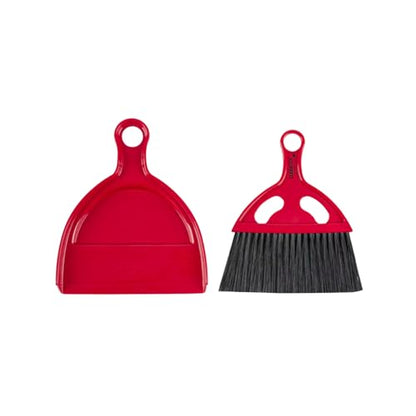 Restaurantware Mini Broom and Dustpan Set 10 Pack of Plastic Handheld Brush and Pan Compact Cleaning Kit with Ergonomic Handle Red and Black Office Desk and Home Cleaning Set