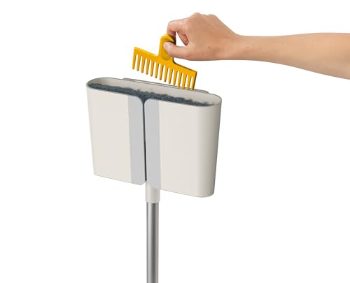 Joseph Joseph CleanTech Wall-Mounted, Adjustable Long Handle Broom Sweeper with Dust-Shield Storage, Indoor Sweeping Floor Brush with Soft Bristles
