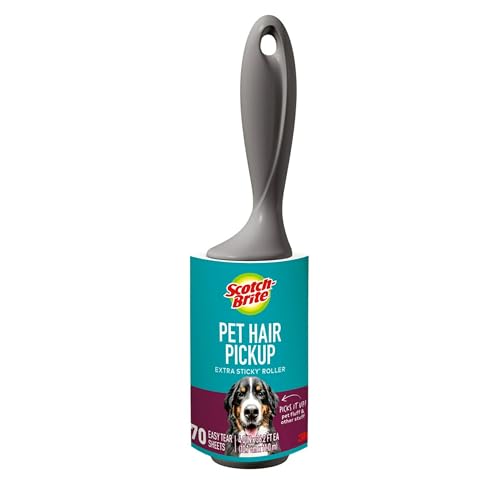 Scotch-Brite Pet Hair Pickup Extra Sticky Lint Roller, Designed for Removing Fur + Fluff on Couches, Clothes, Dog and Cat Beds, & More, 1 Pack, 70 Easy-Tear Adhesive Sheets Total