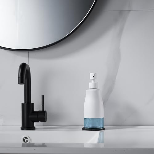 Gaussra White Soap Dispenser with Coaster and Stickers, Stainless Steel and Glass Bottle Hand Pump Dispenser, Refillable Liquid Hand Soap Dispenser for Bathroom & Kitchen (11OZ / 320ML) - color: White