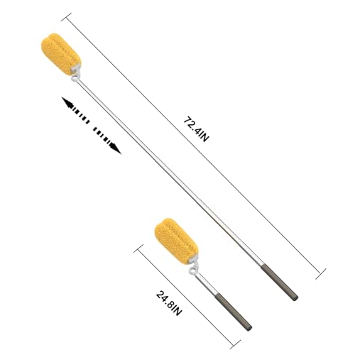 Long Handle Dusters for Cleaning with 2 Replacement Heads, Washable Cleaning Duster Kit with Laundry Mesh Bag, Cobweb Duster, Extendable Dusting Tool for Home and Office
