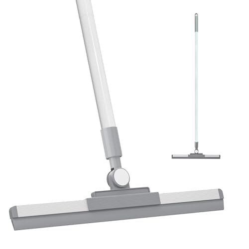 Floor Squeegee - 52 Inch Adjustable Long Handle 14.2 Inch Rubber Blade 180° Rotatable Head Heavy Duty Squeegee Broom for Floor Window Bathroom Tile Garage Concrete Shower Patio (White) - color: White
