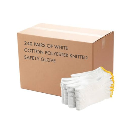 Unisex white cotton polyester knittedsafety gloves,suitable for gardening,warehouse,cooking work-12/36/240 pairs - color: A-white (240 Pairs) No Dots