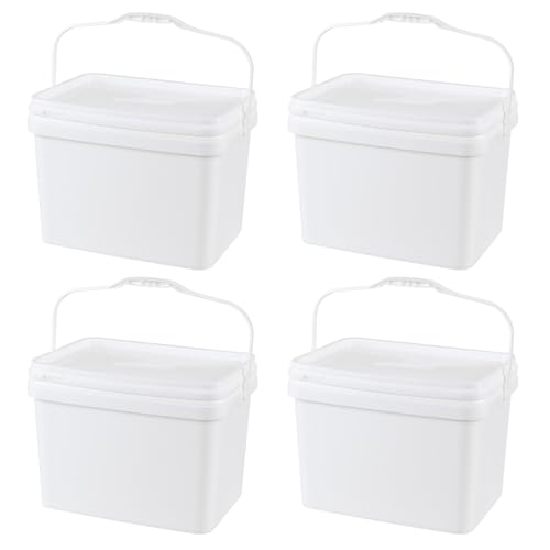 4 Packs 5 Gallon Plastic Food Storage Bucket with Lid, Airtight Plastic Buckets with Handles, White - size: 5 Gallon
