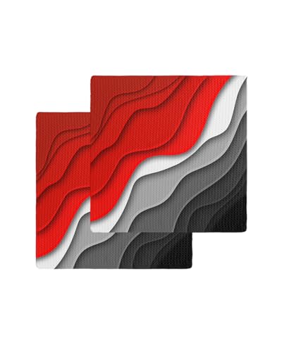 Abstract Red Dish Towels Set,Waffle Weave Kitchen Towels 2 Pieces,Microfiber Hair Face Bath Tea Towel Absorbent Quick Drying Cleaning Dish Cloths,Modern Geometric Ombre Grey White Art 12"x12" - color: Red, size: 2PCS,12"x12"
