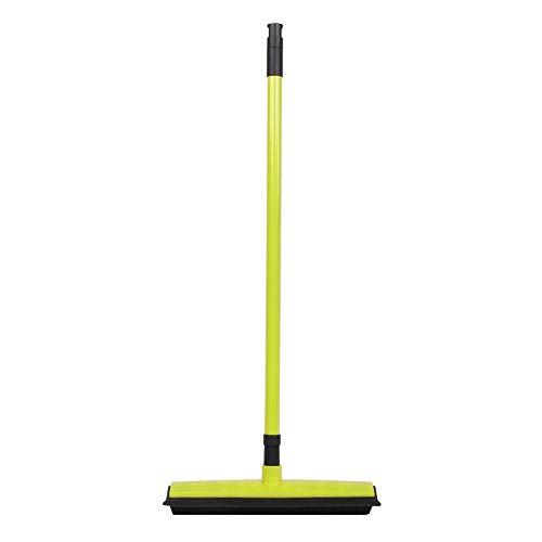 Pet Hair Sweeper, Rubber Broom Pet Hair Lint Removal Device with Telescopic Bristles Sweep Cleaner 27 to 47 Inches Adjustable Length Rubber Bristles TPE Scraper for Carpet Tile Hardwood Linoleum - color: Green