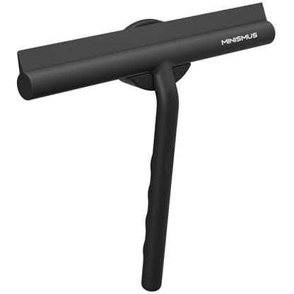Minismus Shower Squeegee with Magnetic Hook - Silicone Window Wiper with Adhesive Wall Mounted Hanger - Shower Squeegee for Glass Doors - Rubber Squeegee - Shower Glass Cleaner (8.25 inches, Black) - color: Black