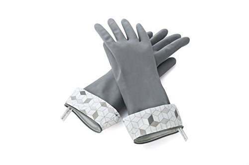 Full Circle Splash Patrol - Natural Latex Cleaning Dish Gloves, Stay-Dry Cotton Cuffs, Durable with Protective Lining, Small/Medium, (1 Pair) Grey - color: Gray