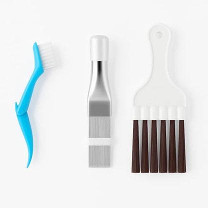 3 Pcs Air Conditioner Condenser Fin Comb Cleaner Kit, Ac Coil Cleaner Brush,1 Stainless Steel Radiator Fin Comb Straightener Refrigerator Tools,Cleaning Brush with Evaporator Radiator Clean Tool