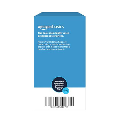 Amazon Basics 13 Gallon Tall Kitchen Drawstring Trash Bags, Flextra Strength, Tear Resistant, 10% Post Consumer Recycled, 50 Count, White - size: 50 Count