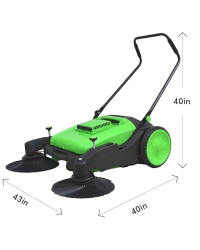 41" Industrial Walk-Behind Hand Push Floor Sweeper | 14.5 Gallon Large Capacity, 46000 SqFt/Hour, Indoor, Outdoor Use Cleaning of Dust Litter Grass - color: Green