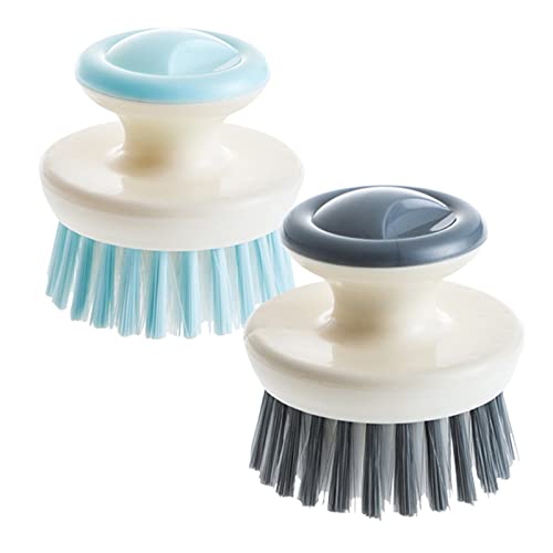 Dish Scrub Brush,Ergonomic Grip Palm Brush,Kitchen Scrub Brushes for Cleaning, Dish Scrubber with Stiff Bristles for Sink, Pots, Pans（2 Pack） - color: Grey Blue