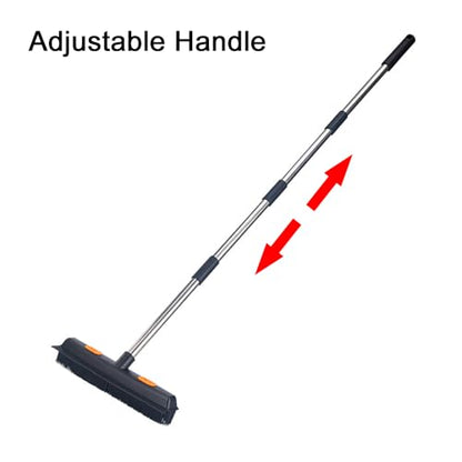 Rubber Broom Carpet Rake, Long Handle Telescoping Pets Hair Removal Broom with Squeegee, Portable Remover Brush, Cleaning Tool