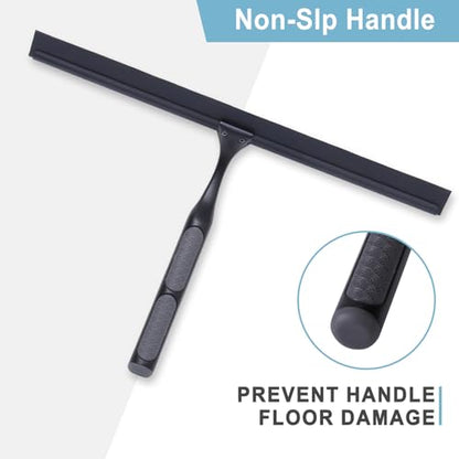 LUXEAR Shower Squeegee, 12-Inch Squeegee for Shower Glass Door, All-Purpose Stainless Steel Squeegee for Bathroom, Shower Doors, Mirrors, Tiles and Car Windows Shower Glass Cleaner with Wall Hanger