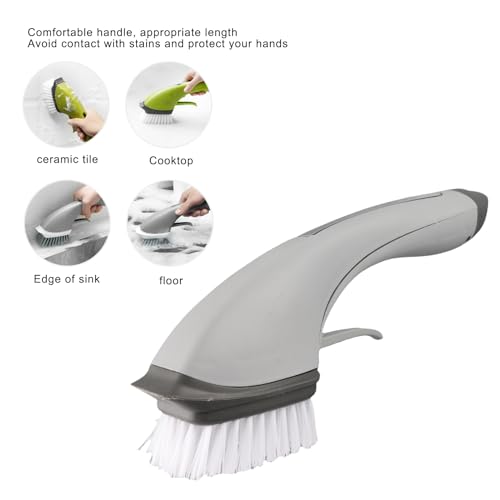 Soap Dispensing Dish Brush - Ergonomic Kitchen Scrub Brush with Soap Dispenser for Effortless Cleaning of Pots, Pans, Sinks & Bathtubs - Green/Gray - color: Gray
