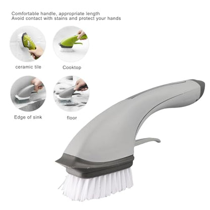 Soap Dispensing Dish Brush - Ergonomic Kitchen Scrub Brush with Soap Dispenser for Effortless Cleaning of Pots, Pans, Sinks & Bathtubs - Green/Gray - color: Gray