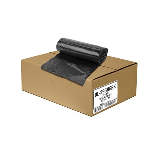 Ultrasac 55-60 Gallon 6.0 MIL Black Heavy Duty Trash Bags - 39" x 58" - Pack of 15 - For Contractor, Construction, & Industrial,UL-39586BK