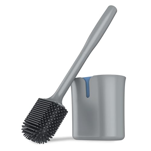 MR.SIGA Wall Mounted Toilet Brush and Holder Set for Bathroom Cleaning, Compact, Gray, 1 Pack - color: Gray