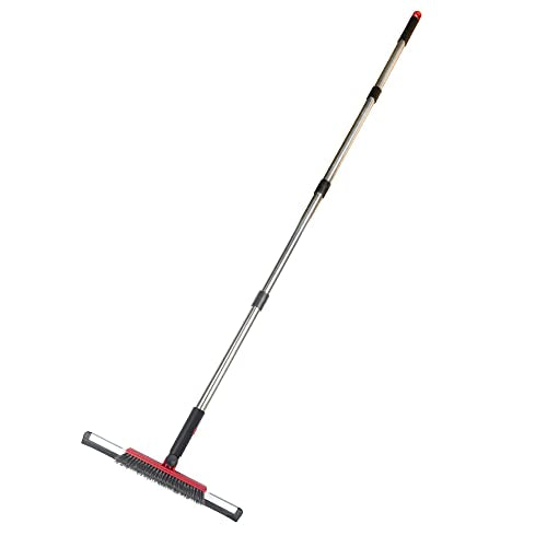 Floor Squeegee Scrubber Shower Squeegee with Grout Brush.14 Squeegee Broom and 55" Stainless Steel Handle for Floor,Glass,Garage,Window,Shower Floor,Bathroom,Kitchen, Wall,Tile (RED)