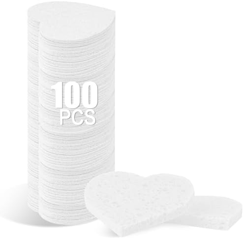 100-Count Compressed Facial Sponges for Estheticians Heart Shape Natural Cellulose Sponge Professional Cosmetic Spa Sponges for Face Cleansing, Massage, Pore Exfoliating, Mask, Makeup Removal, White - color: 100- Pack White
