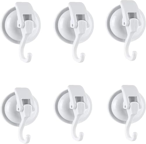 Heavy Duty Suction Cup Hooks for Shower, Bathroom Robe - Vacuum Glass Hooks, Reusable, No Hole Punched, for Garland Decoration (White, 6 Pack) - color: White, size: 6 Pack