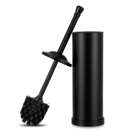 Black Toilet Brush and Holder Set,304 Stainless Steel Toilet Bowl Brush and Holder for Bathroom,Heavy Duty Toilet Brush,Durable Scrubbing Bristles,Splash Resistant,Long Handle - color: Black