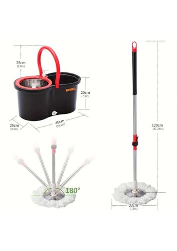 Spin Mop and Bucket with Wringer Set, 360 Spinning Mop Bucket System with 3 Microfiber Mop Replacement Heads and 61" Stainless Steel Adjustable Handle for Floor Cleaning (20QT)