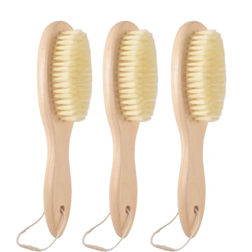 3 Pack Wood Laundry Stain Brush, Very Soft Bristle Shoe Laundry Stain Remover Long Handle Oval Gentle for Sneakers, Suede & Leather, Protable Soft Cleaning Clothes Brush for Scrubbing Stains (3)