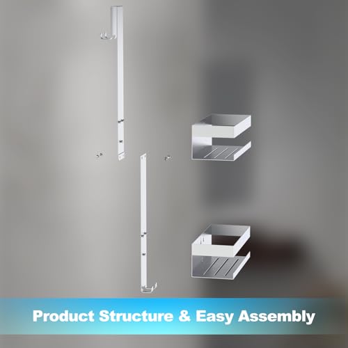 Shower Caddy Hanging, SUS304 Stainless Steel, Over Frameless Glass Door Shower Shelf, Bathroom Organizer/Rack No Drilling, Silver