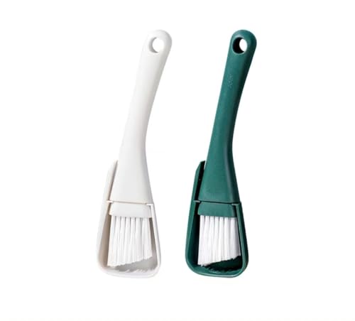 2PCs Window Track & Crevice Cleaning Brushes with Built-in Dustpan - Floor/Window Slot/Keyboard/Door Crevice Brush Set, Household Cleaning Tool Set(White+Green) - color: White+green