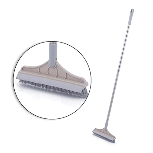 2 in 1 Floor Scrub Brush with Long Handle, Scrape and Brush Stiff Shower Cleaning Sweeping Deck Brush Push Broom Brush for Kitchen, Bathroom, Patio, Wall and Deck (Khaki) - color: Khaki