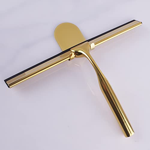 Stainless Steel Glass Window Squeegee with Non-Slip Blade Handle for Bathroom, Mirror, Car Glass and More - Gold