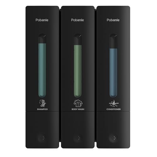 Shampoo and Conditioner Dispenser - Shower Soap Dispenser Wall Mounted No Drill - Shampoo Conditioner Body Wash Dispenser 3 Chamber - Easy Install for Bathroom Hotel Black 1200ml - color: Black 3